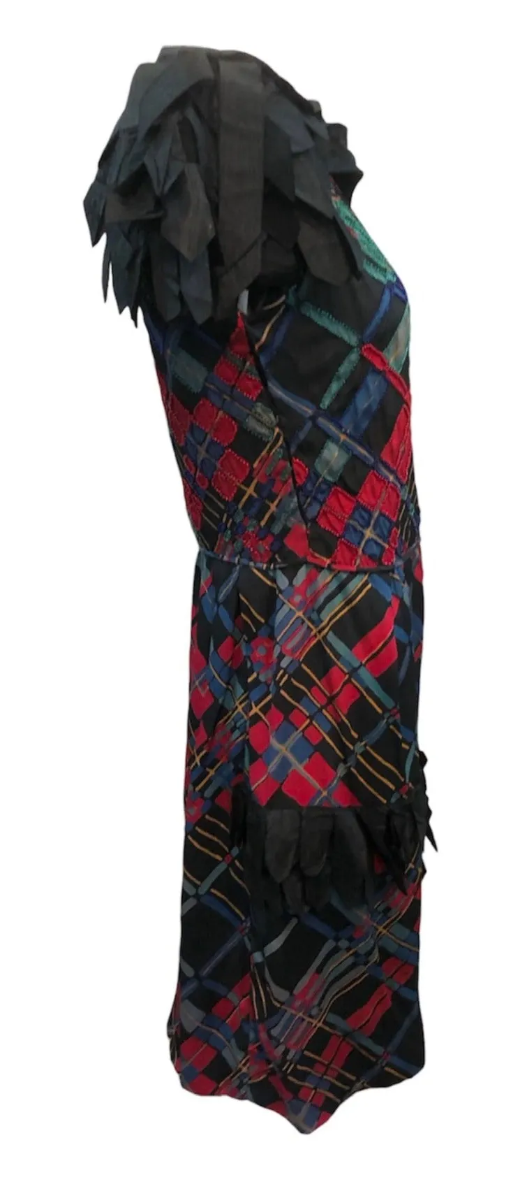 20s XS Flapper Plaid Beaded Chiffon Party Dress