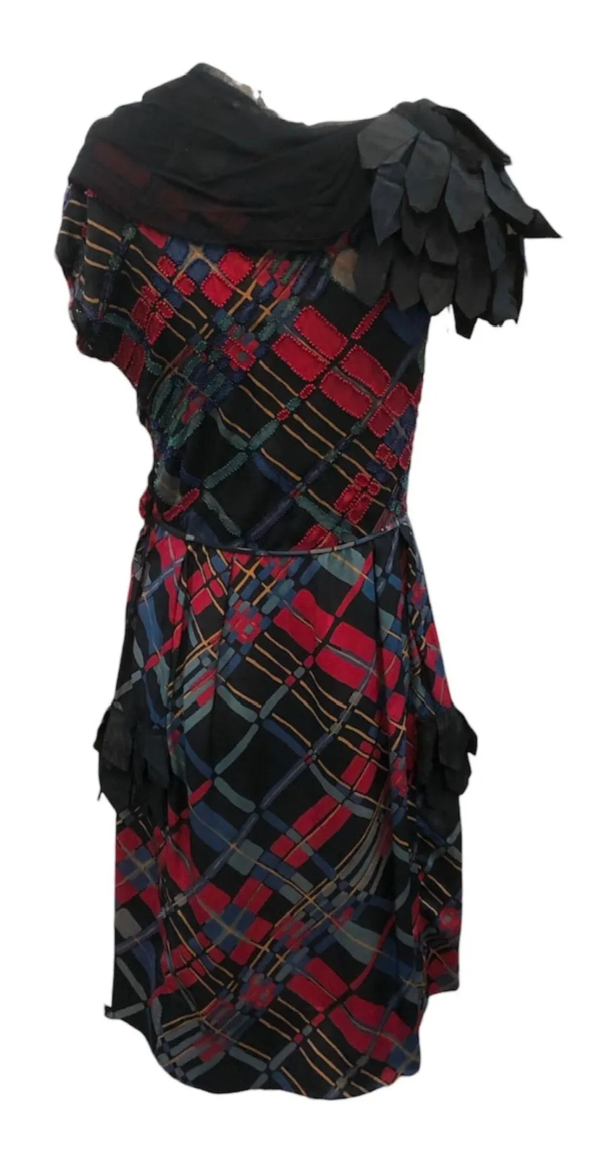 20s XS Flapper Plaid Beaded Chiffon Party Dress