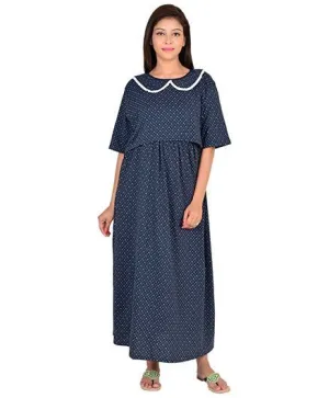 9teenAGAIN Half Sleeves Maternity Nursing Dotted Nightdress - Blue