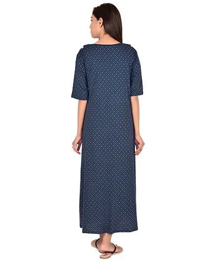 9teenAGAIN Half Sleeves Maternity Nursing Dotted Nightdress - Blue