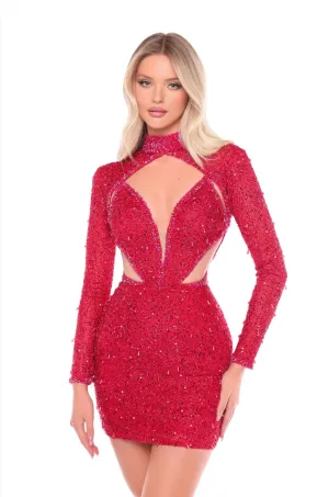 Amarra 88020 Short Sequin Cocktail Dress Long Sleeve Cutout Formal Gown Backless