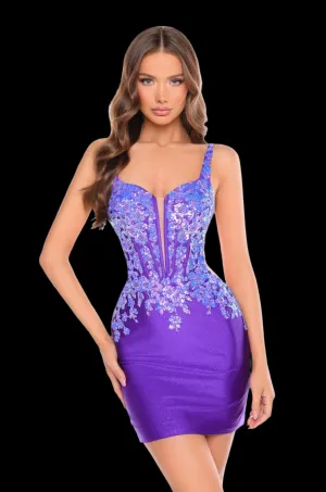 Amarra 88073 Short Sequin Homecoming Dress Shimmer Corset Cocktail Dress Sheer Cut out