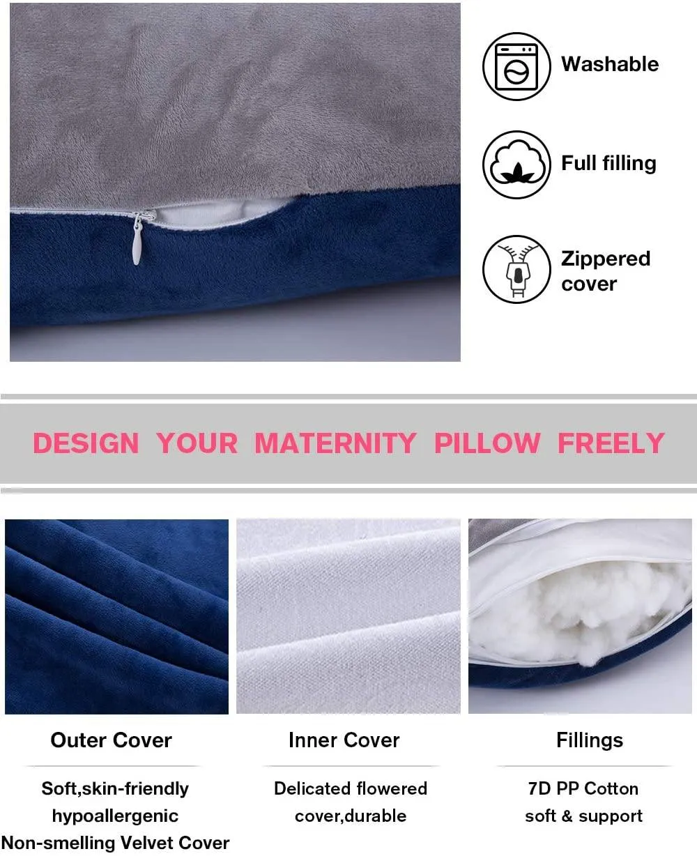 AWESLING 60 Inch Detachable Pregnancy Body Pillow with Velvet Cover (Grey Blue)