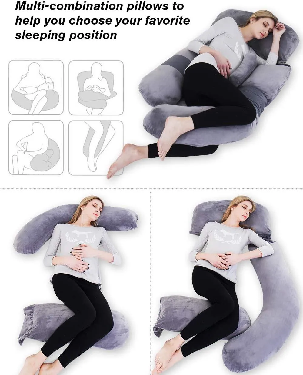 AWESLING 60 Inch Detachable Pregnancy Body Pillow with Velvet Cover (Grey)