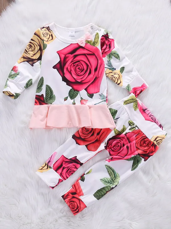 Baby Coming Up Roses Long Sleeve Shirt And Pants Set