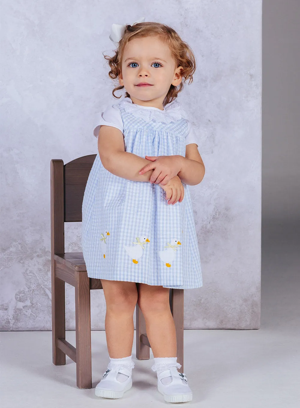 Baby Duck Pinafore in Pale Blue Gingham