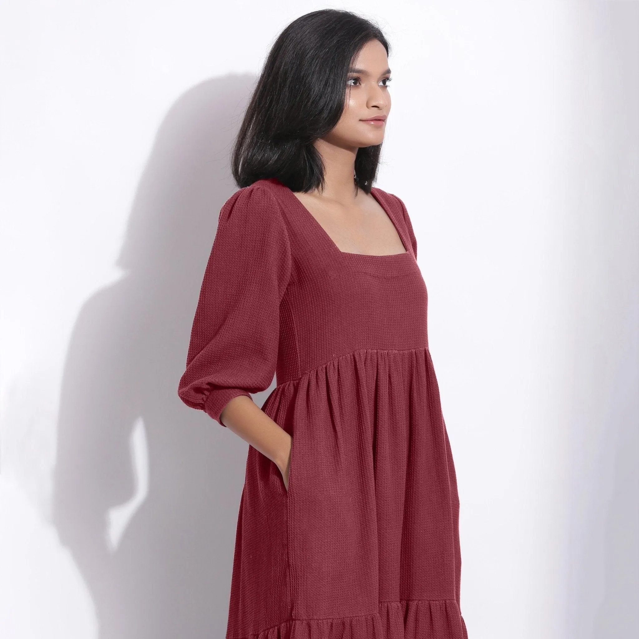 Barn Red Warm Cotton Honeycomb Waffle Maxi Dress