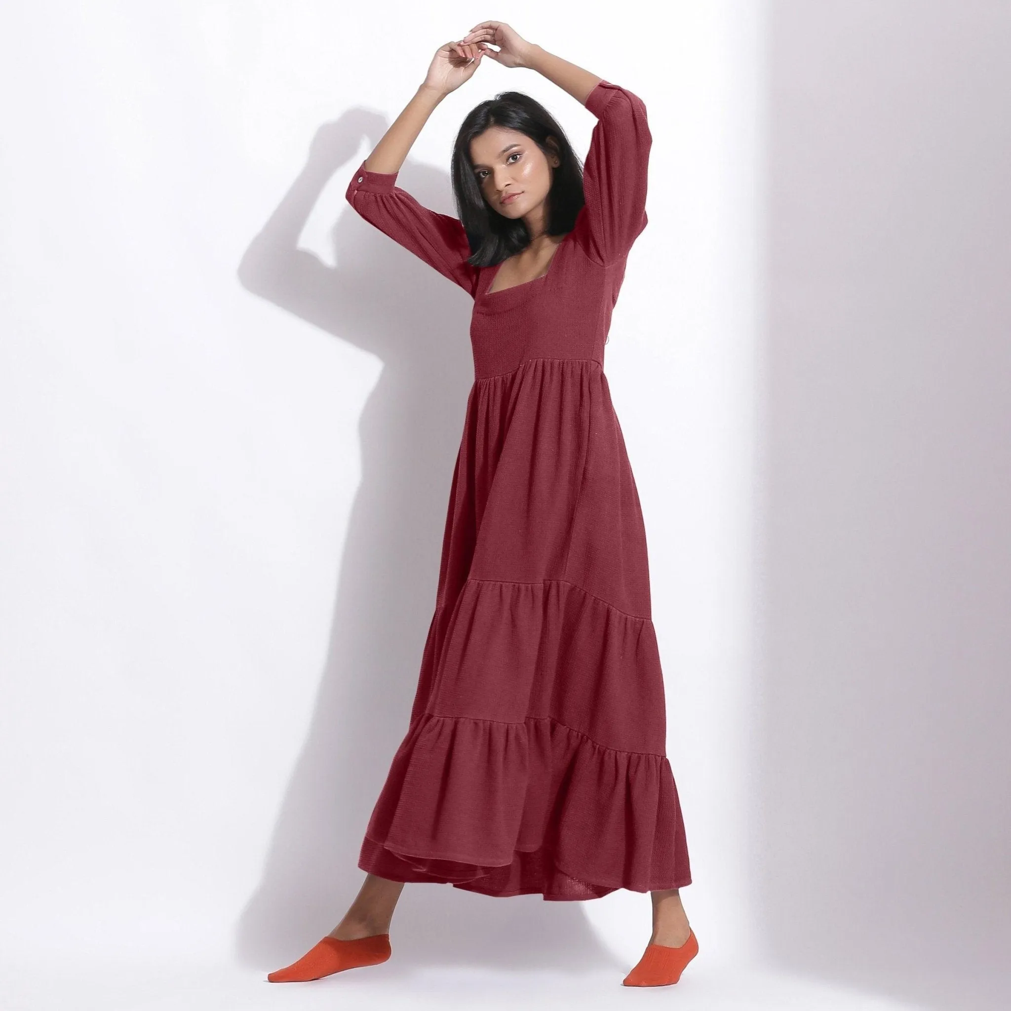 Barn Red Warm Cotton Honeycomb Waffle Maxi Dress