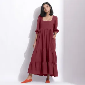 Barn Red Warm Cotton Honeycomb Waffle Maxi Dress