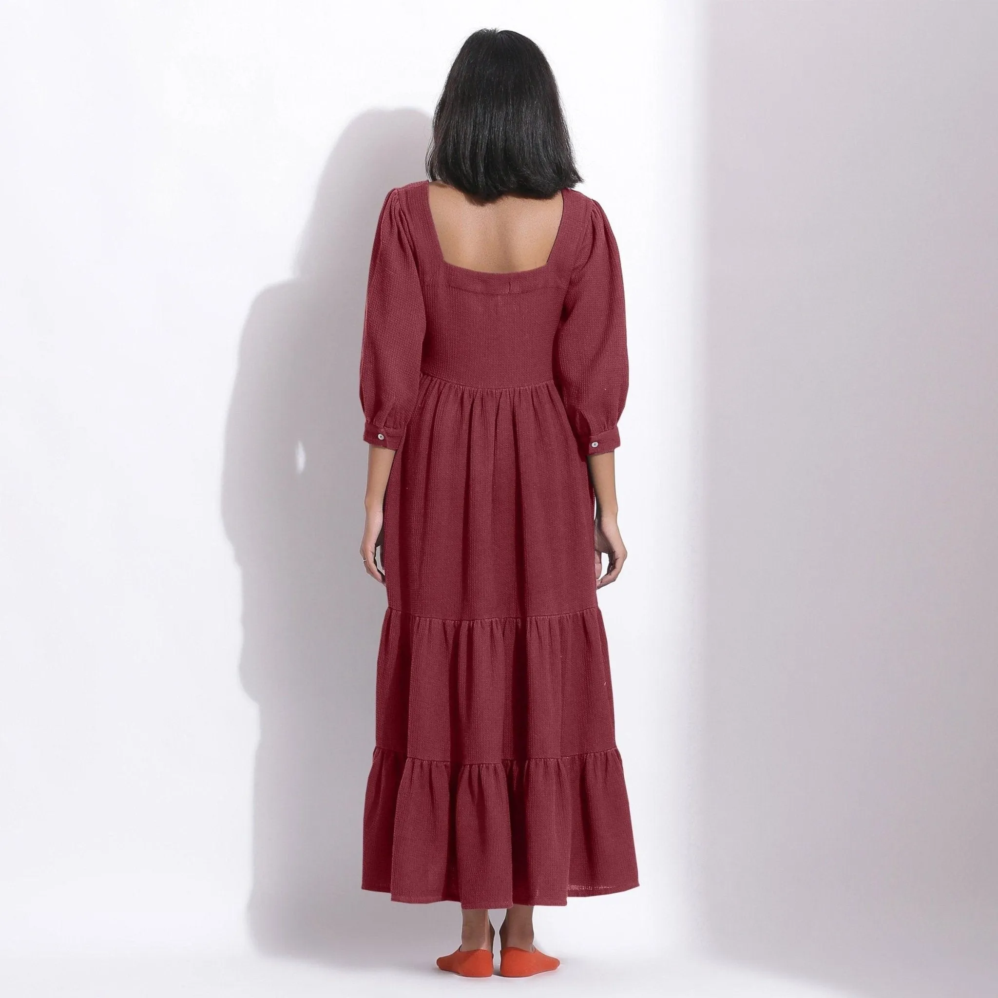 Barn Red Warm Cotton Honeycomb Waffle Maxi Dress