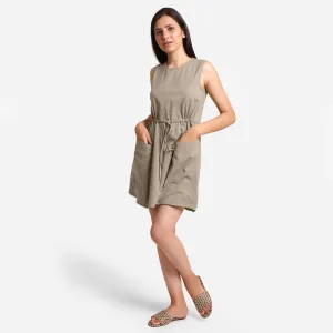 Beige Cotton Flax Princess Line Short Dress