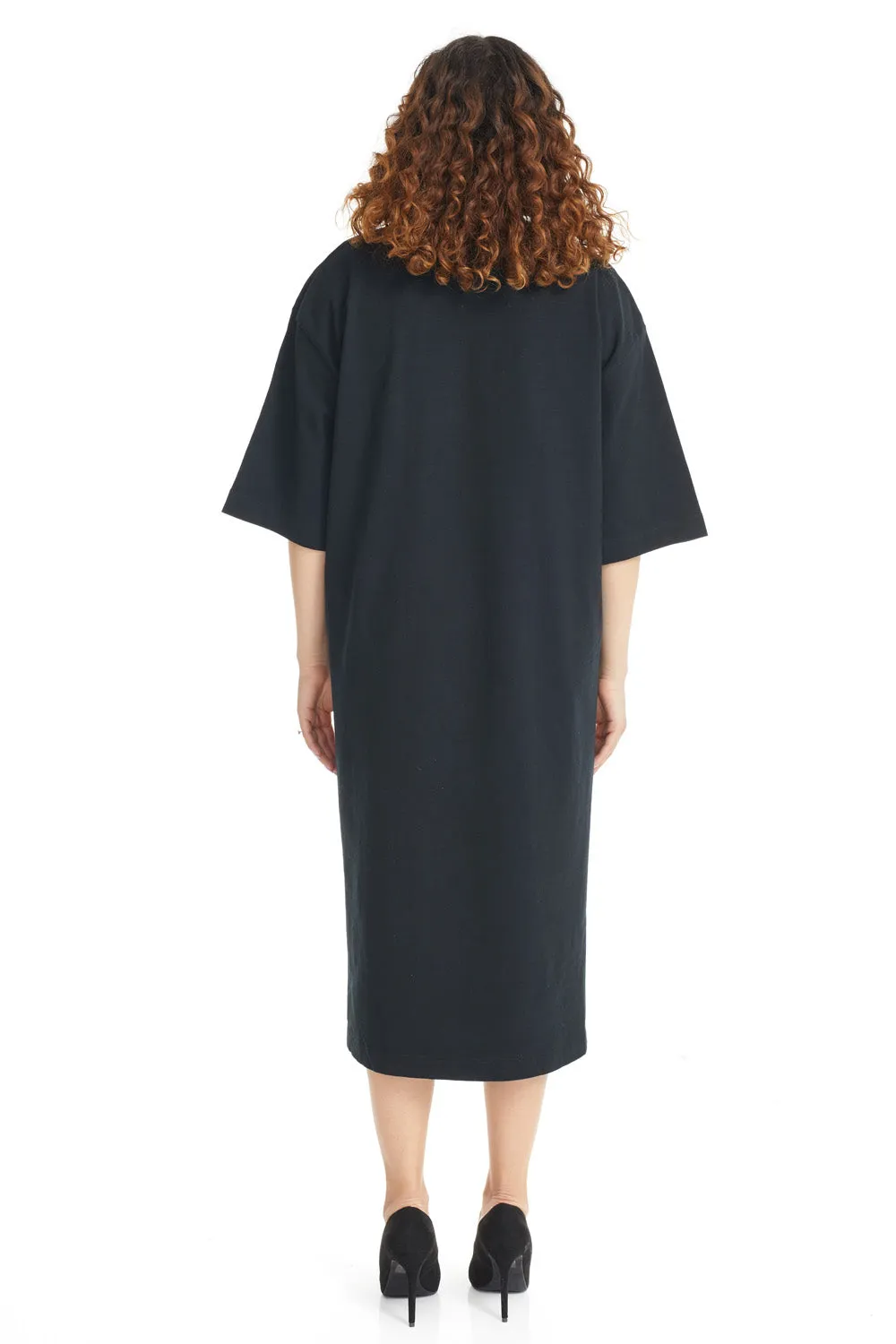 Black 3/4 Sleeve Cotton Oversized Hi-Lo T-shirt Dress