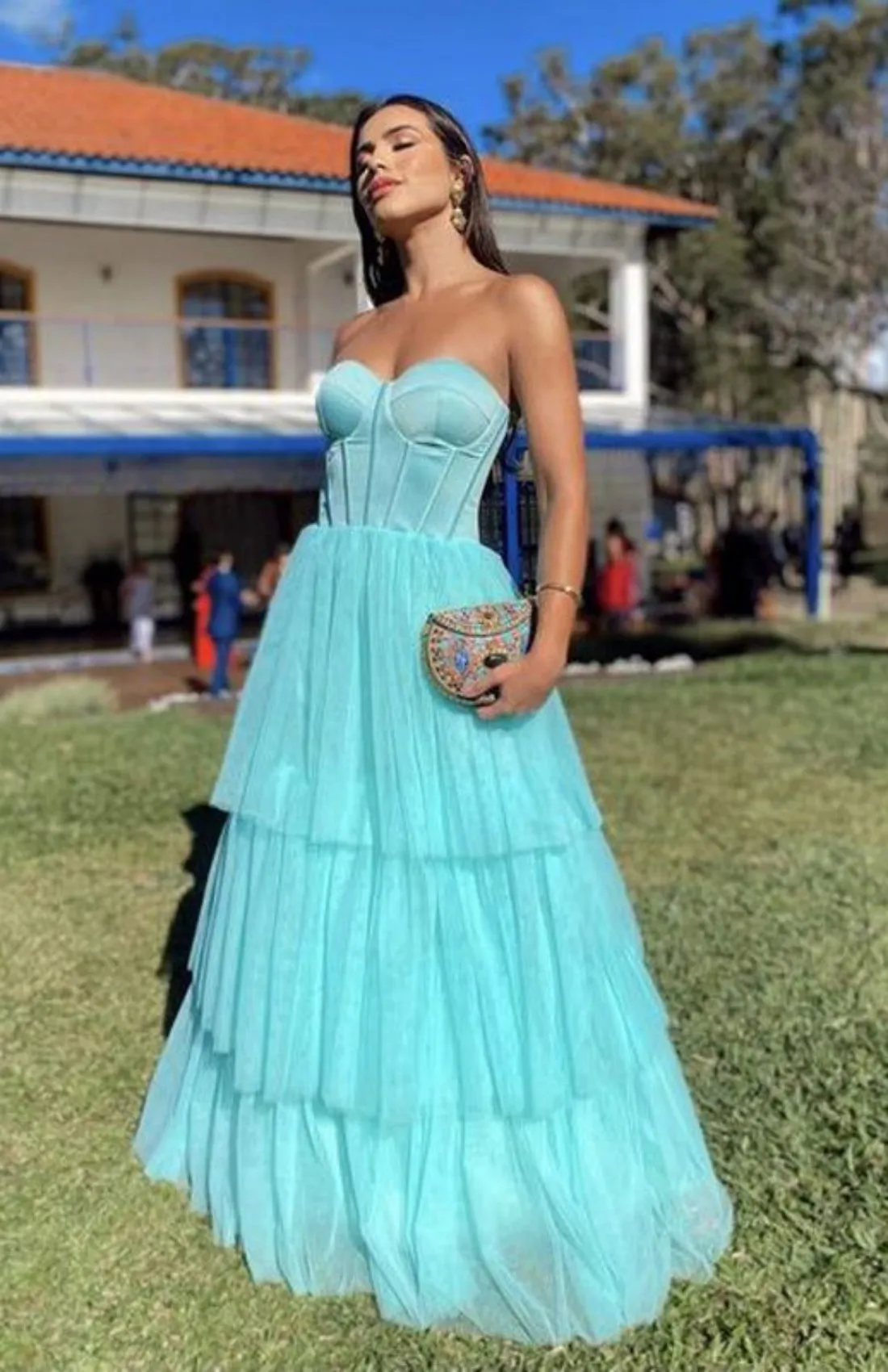 Blue Strapless Sweetheart Sheer Corset A-line Long Prom Dresses to Impress ,WGP1367