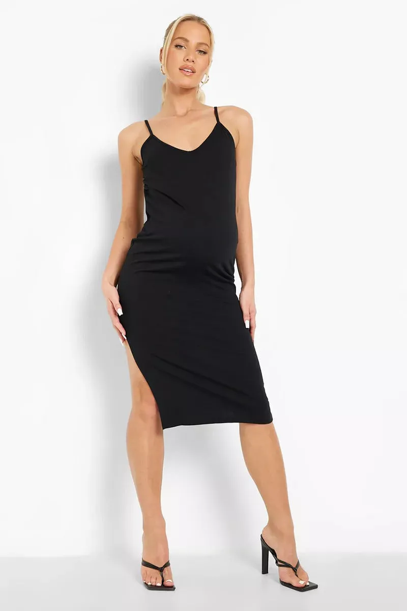 Boohoo Maternity Strappy Side Split Midi Womens Dress