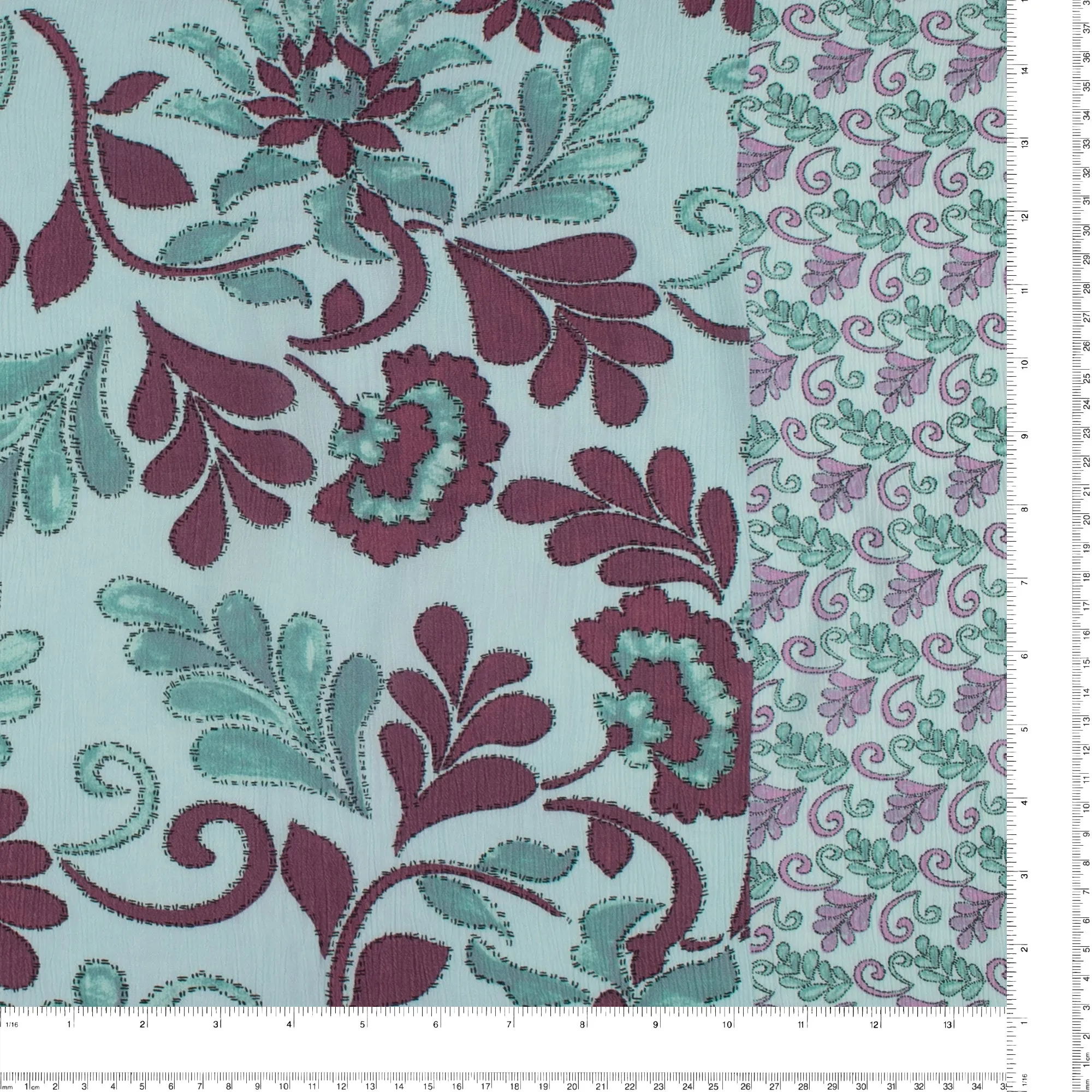 Border Printed Crinkled Yoryu - DELILAH - 010 - Aqua