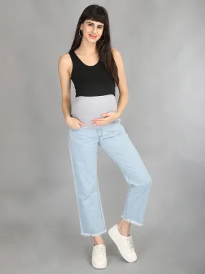 Boxy Fit Sky Blue Denims with Belly Support