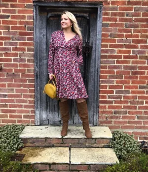 Brakeburn Mixed Berry Floral Wrap Dress