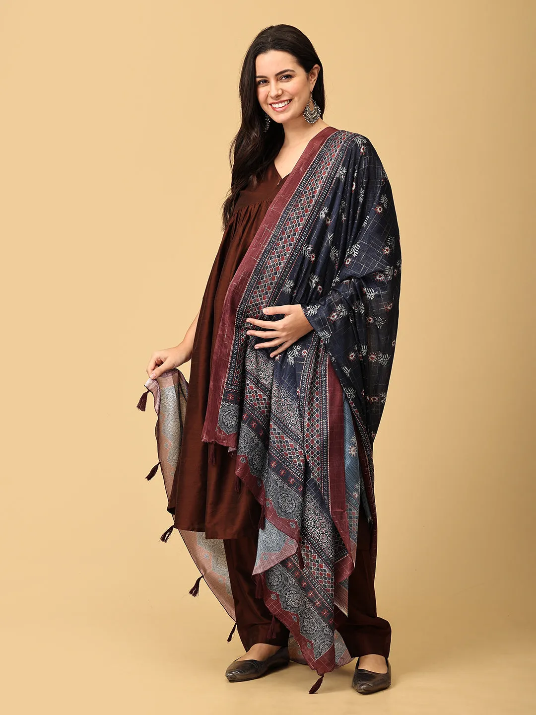 Cozy Café Maternity And Nursing Silk Kurta Set With Dupatta