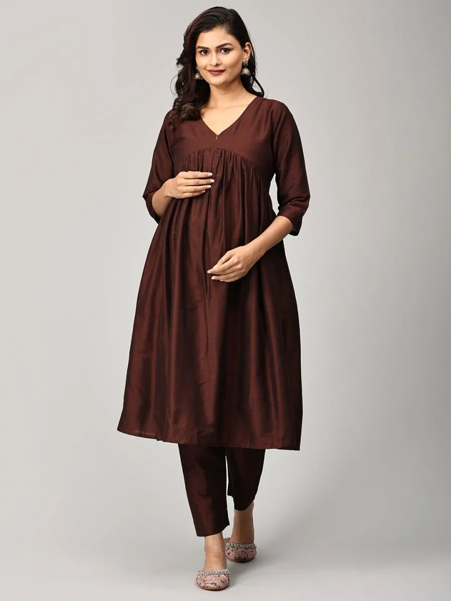 Cozy Café Maternity And Nursing Silk Kurta Set With Dupatta