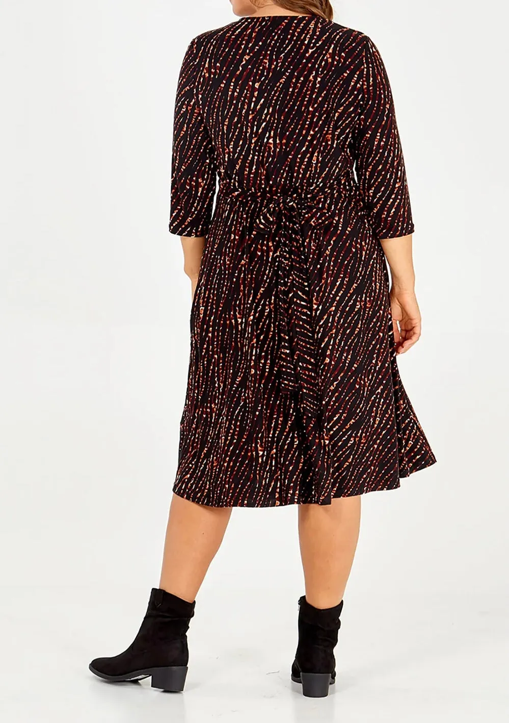 Curve Collection Zebra Print Rust Combination Stretchy Midi Wrap Dress