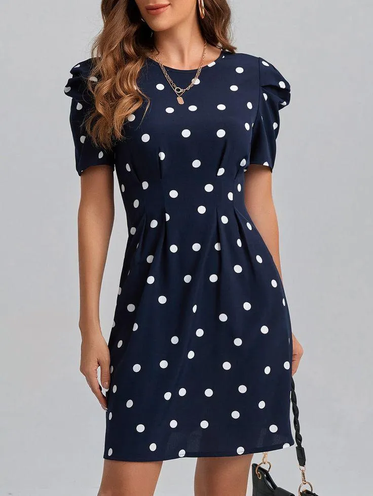 Elchic Charming Polka Dot Puff Sleeve Dress