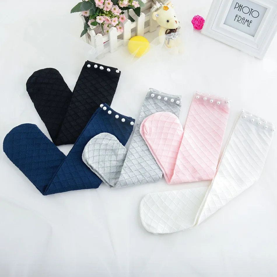 Elegant Knee-High Socks with Pearl Detail