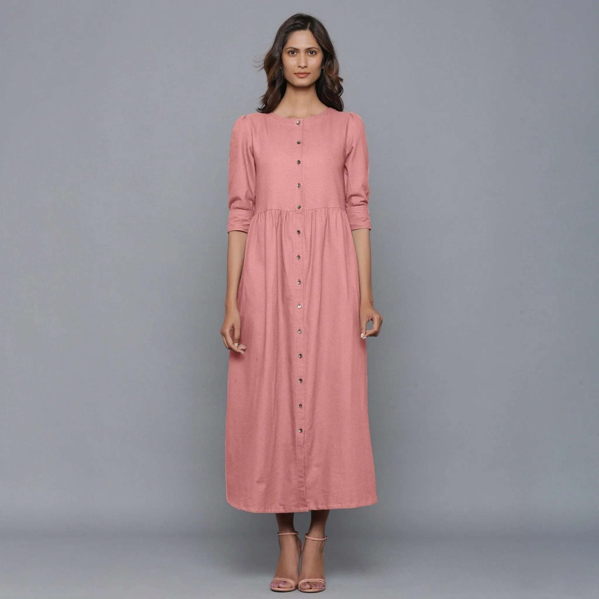 English Rose Warm Cotton Flannel Gathered Maxi Dress