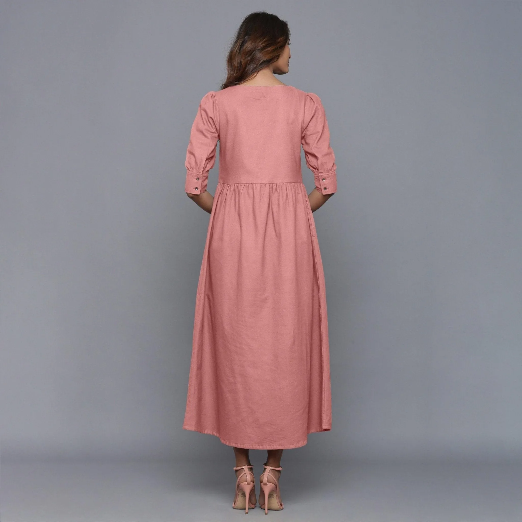 English Rose Warm Cotton Flannel Gathered Maxi Dress