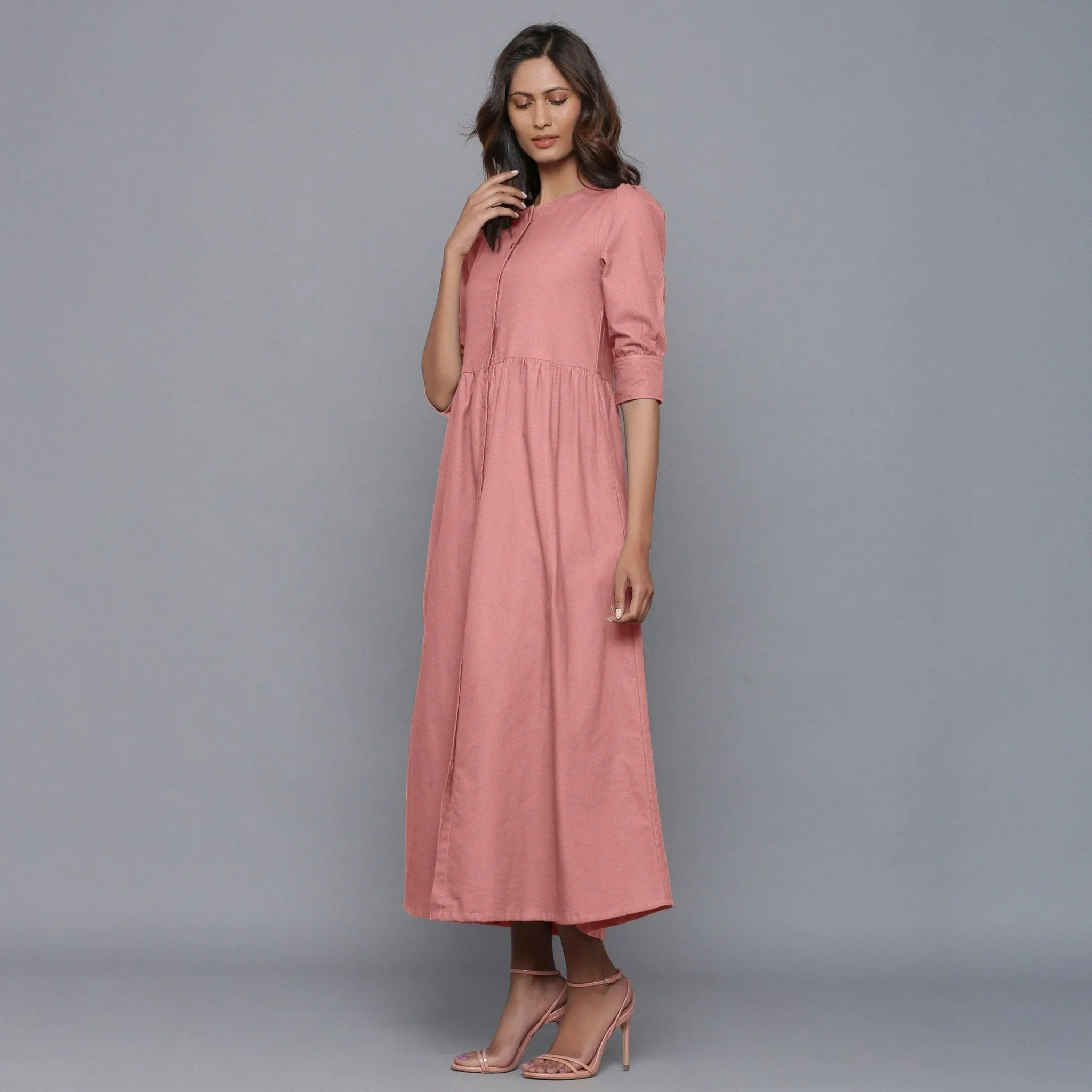 English Rose Warm Cotton Flannel Gathered Maxi Dress