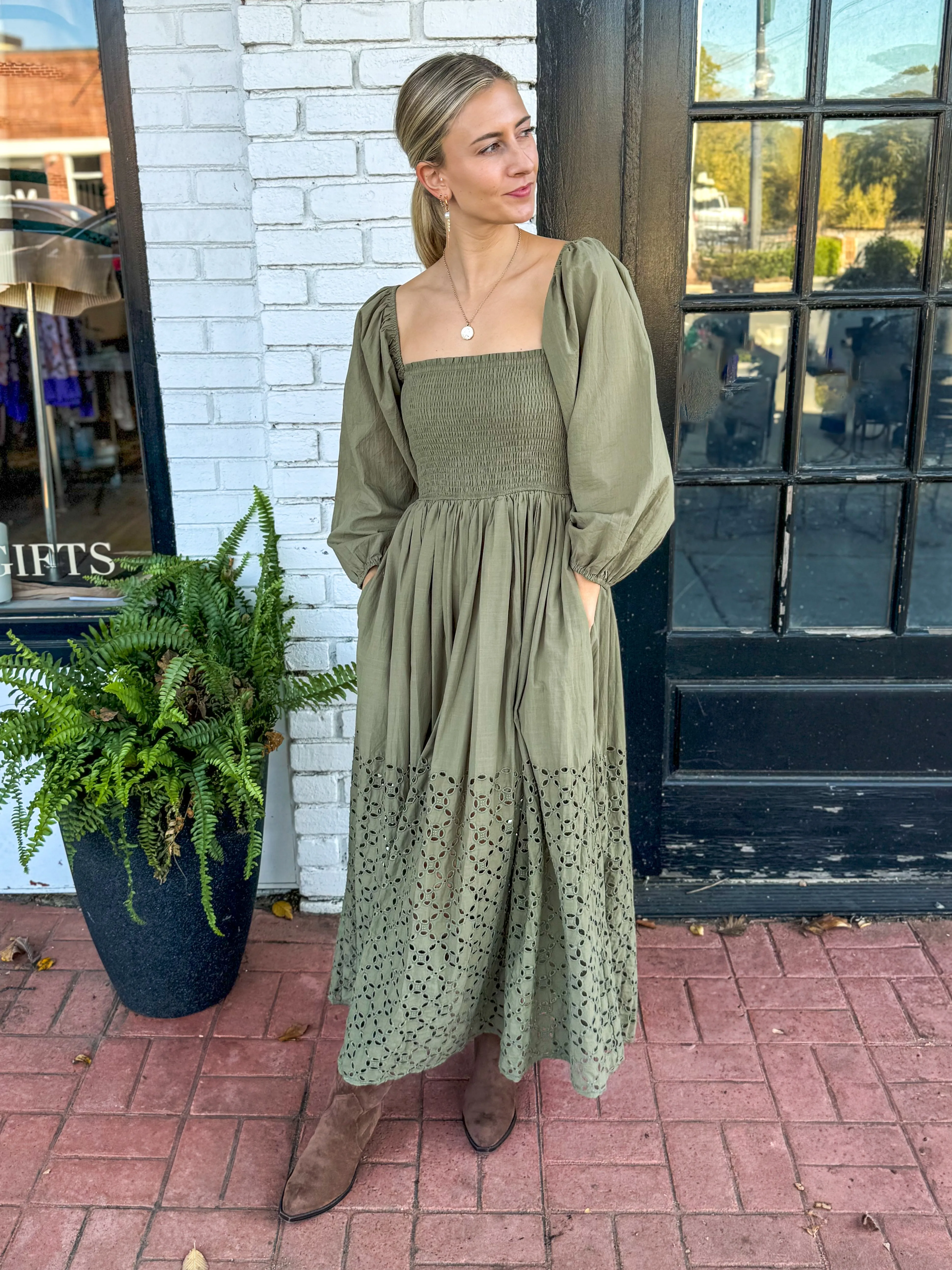 Eyelet Midi Dress