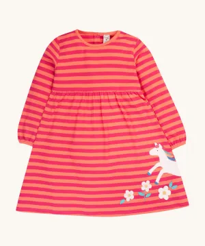 Frugi Dolcie Dress - Cantaloupe Stripe/Horse