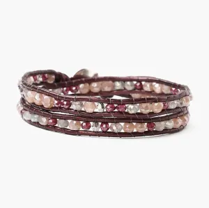 Garnet Mix Sterling Silver 12" Double Wrap Bracelet