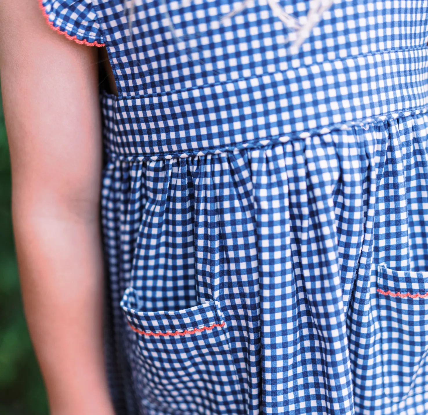 girls navy gingham pinafore dress