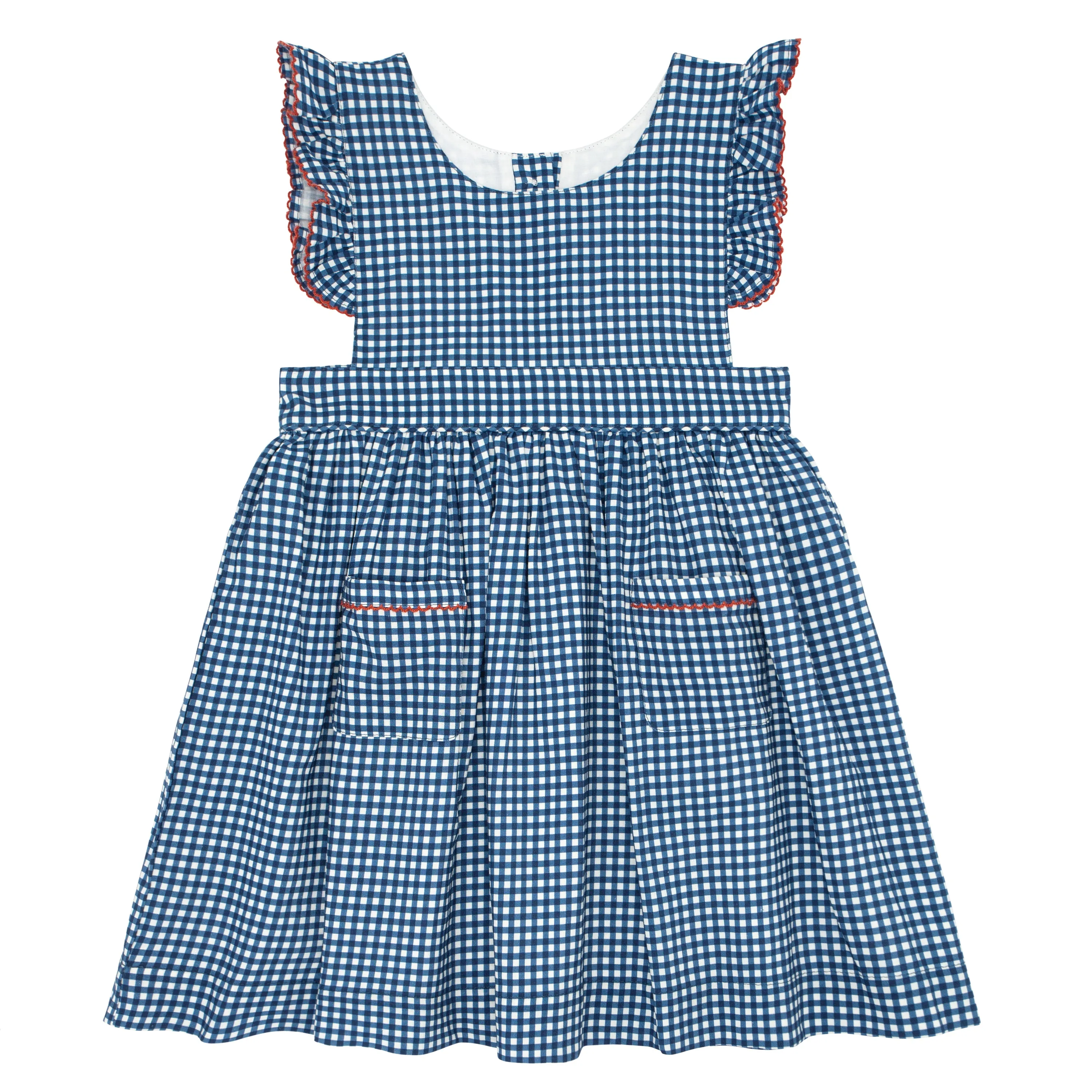 girls navy gingham pinafore dress