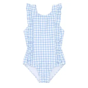 girls oasis blue gingham ruffle one piece