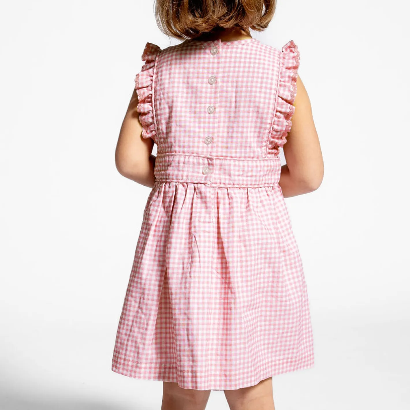 girls pink guava gingham pinafore dress