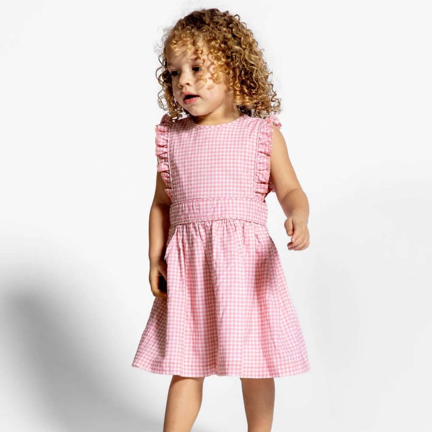 girls pink guava gingham pinafore dress