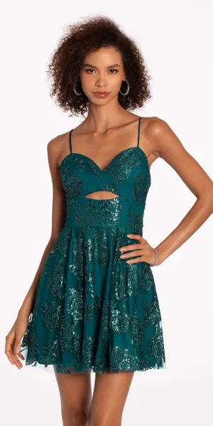 Glitter Mesh Sweetheart Skater Dress with Keyhole