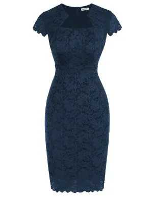 GRACE KARIN Women's Lace Dress Navy Blue Retro Vintage Bodycon Dresses 2XL