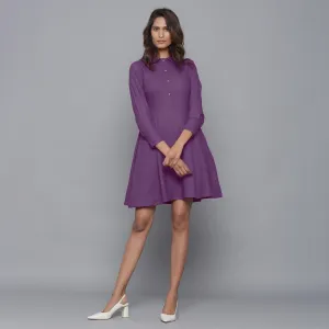 Grape Wine Warm Cotton Flannel Collared Short Dress