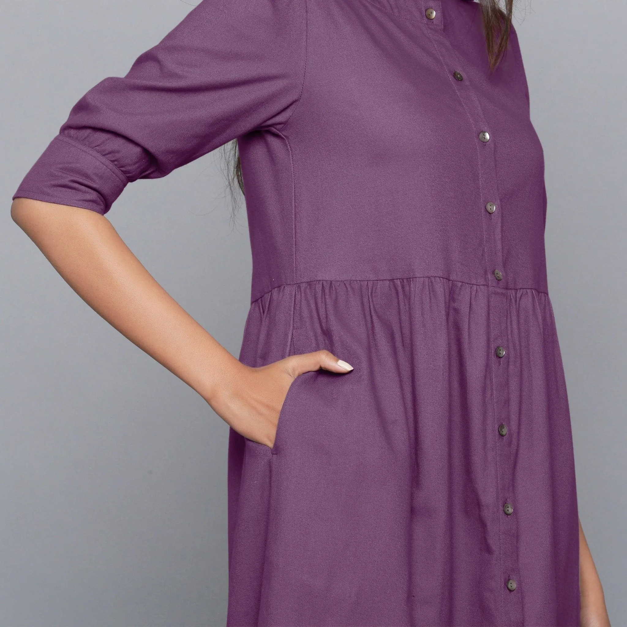 Grape Wine Warm Cotton Flannel Gathered Maxi Dress