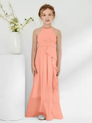 Halter Neckline Junior Bridesmaid Dresses with Sash Papaya