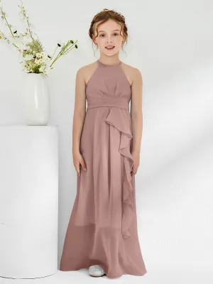 Halter Neckline Junior Bridesmaid Dresses with Sash Vintage Mauve