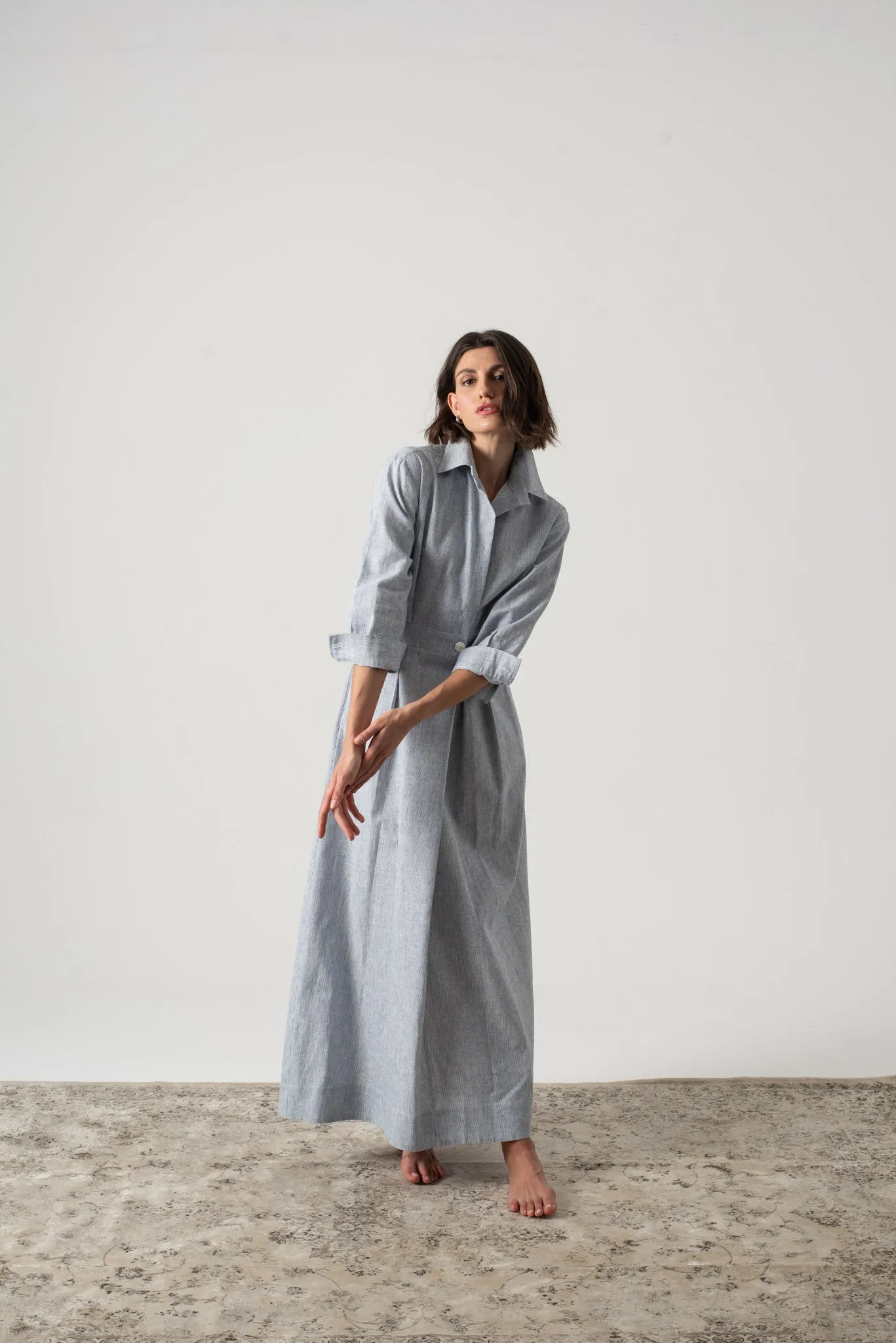 Halvar Linen Maxi Dress French Blue Stripe