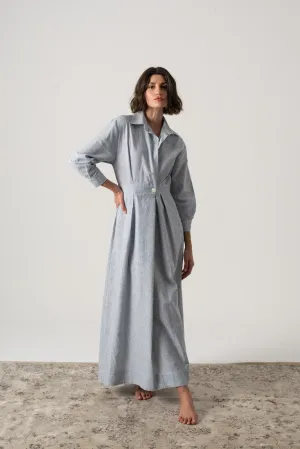 Halvar Linen Maxi Dress French Blue Stripe