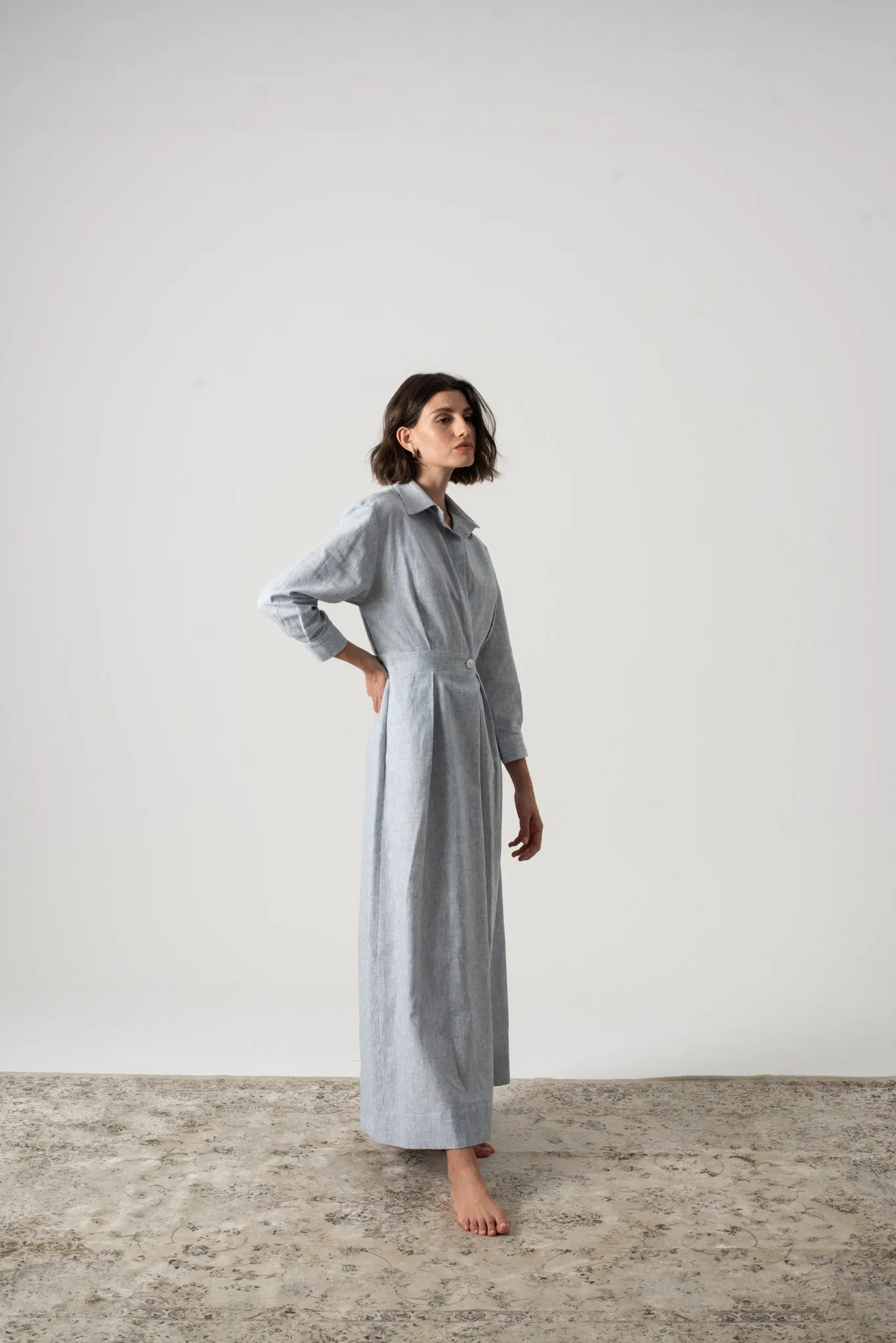 Halvar Linen Maxi Dress French Blue Stripe