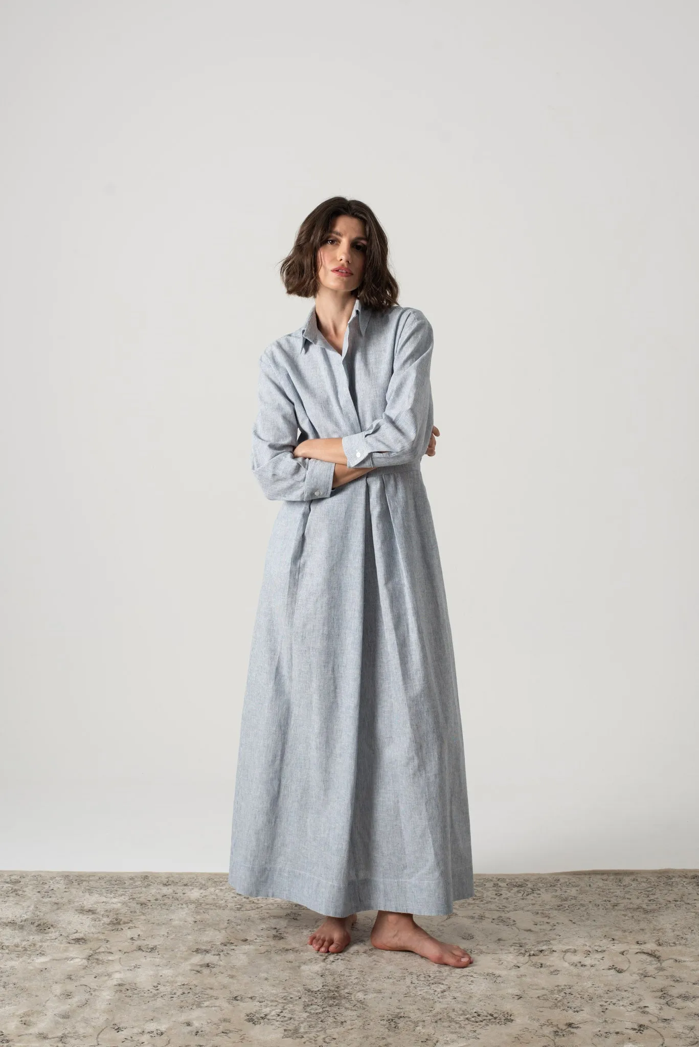 Halvar Linen Maxi Dress French Blue Stripe