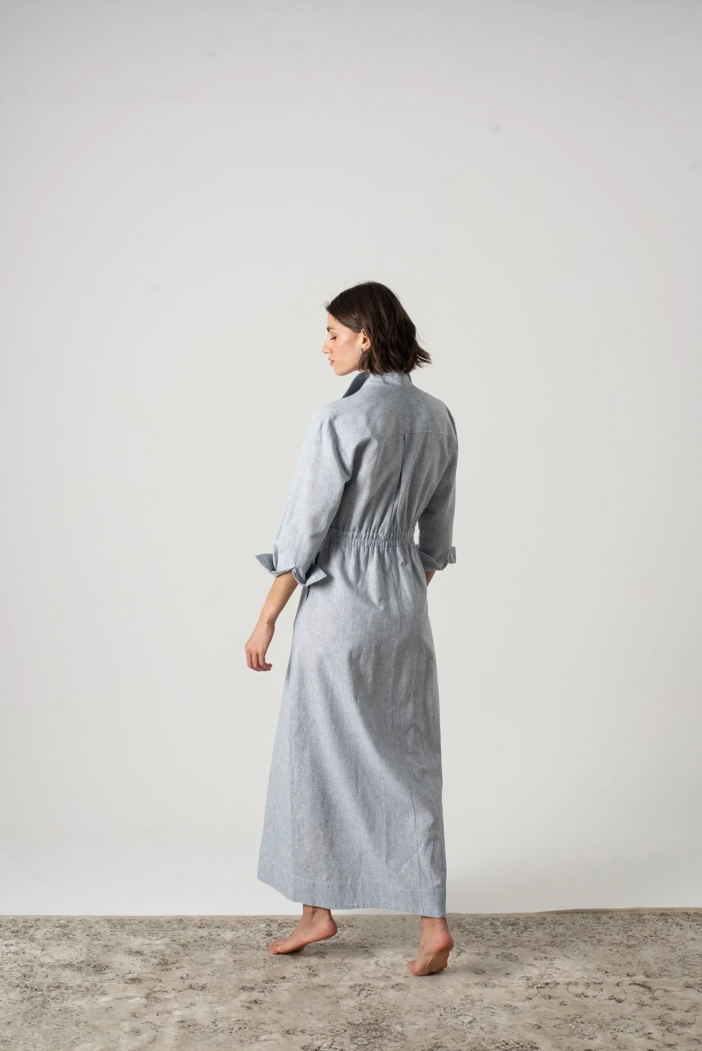 Halvar Linen Maxi Dress French Blue Stripe