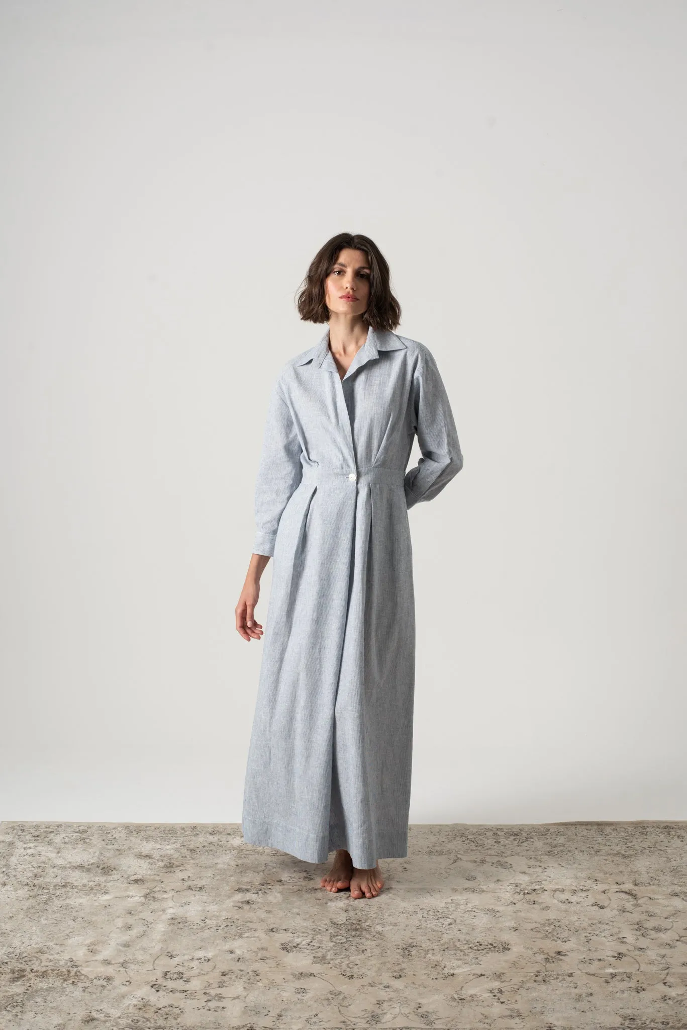 Halvar Linen Maxi Dress French Blue Stripe