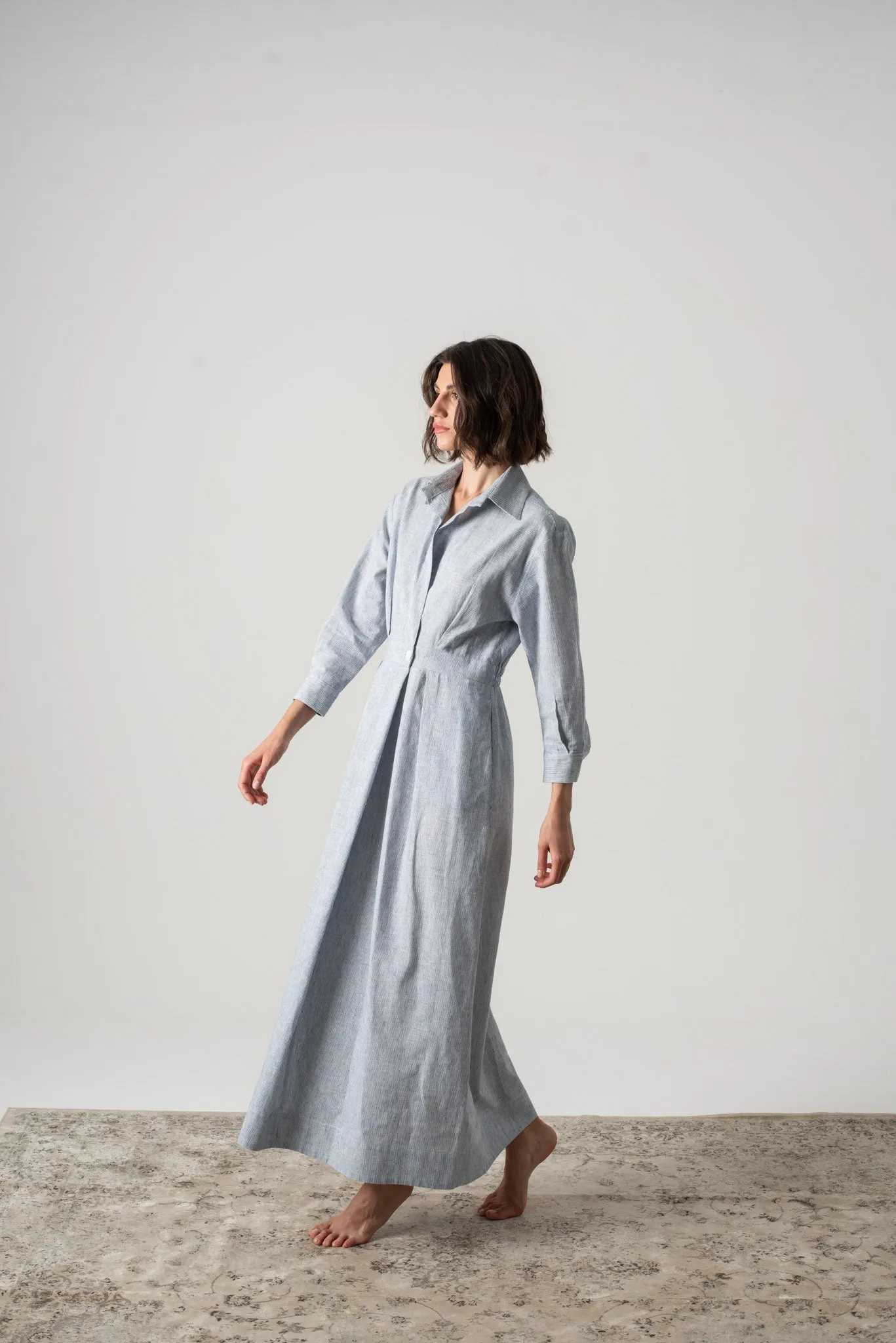 Halvar Linen Maxi Dress French Blue Stripe